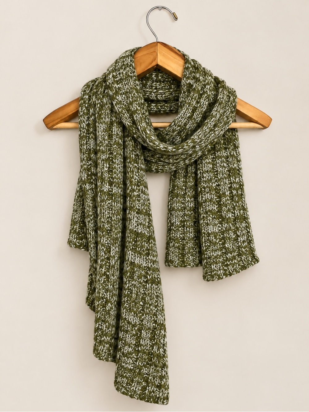 Olive Green Marled Chunky Knit Scarf Cabincore Après Ski